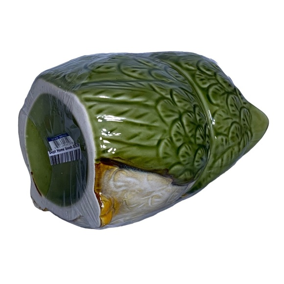 Owl Canister Jar Decorative Storage Hand Painted Ceramic Green Functional Art - Picture 7 of 16